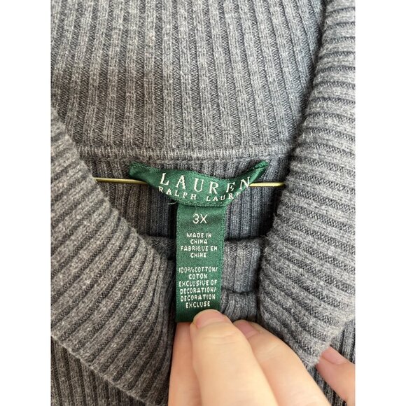 Lauren Ralph Lauren 100% Cotton Long Sleeve Ribbed Turtleneck Sweater Gray 3X - Picture 5 of 8